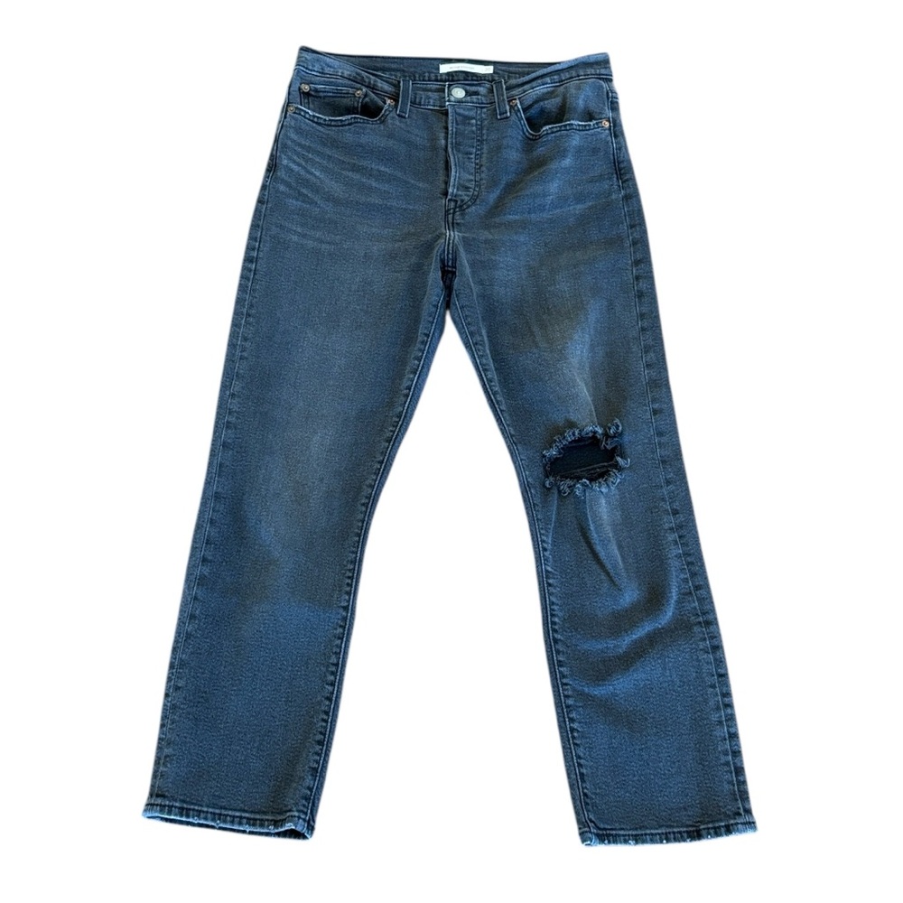 Levi's Wedgie Button Fly Straight Leg Light Wash Black Denim Jeans Size 30